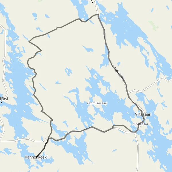 Map miniature of "Road Trip to Viitasaari" cycling inspiration in Länsi-Suomi, Finland. Generated by Tarmacs.app cycling route planner