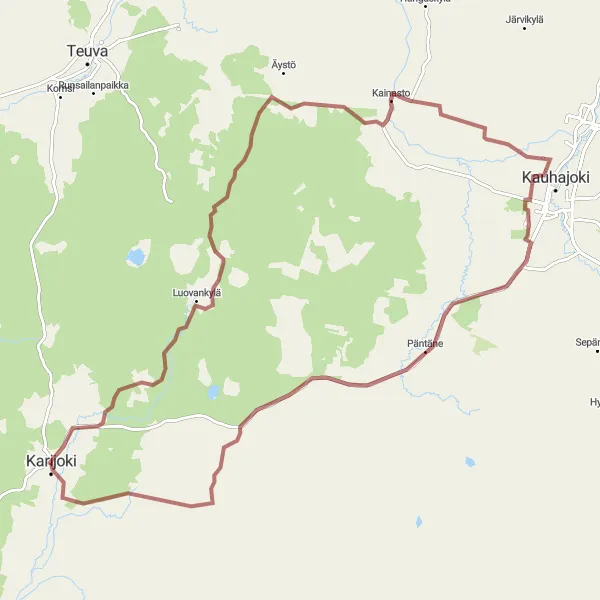 Map miniature of "Gravel Adventure in Kainasto" cycling inspiration in Länsi-Suomi, Finland. Generated by Tarmacs.app cycling route planner