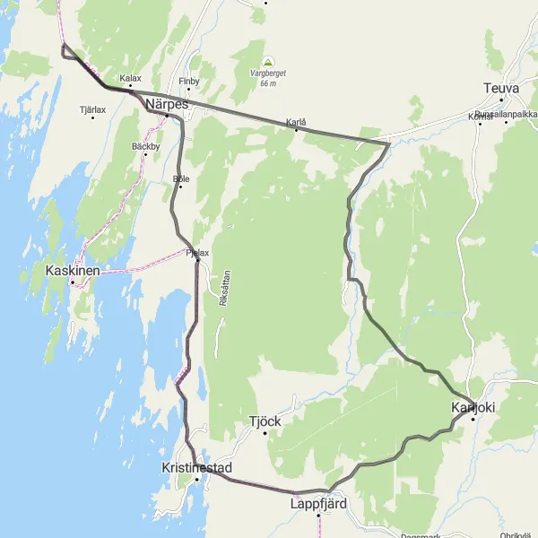 Map miniature of "Coastal Charm Ride" cycling inspiration in Länsi-Suomi, Finland. Generated by Tarmacs.app cycling route planner