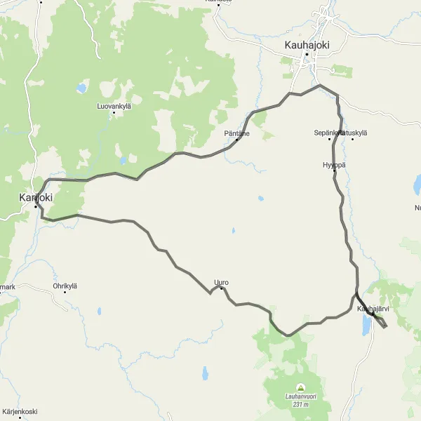 Map miniature of "Päntäne Loop" cycling inspiration in Länsi-Suomi, Finland. Generated by Tarmacs.app cycling route planner