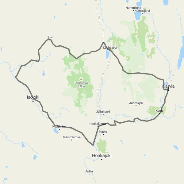 Map miniature of "Rural Road Tour" cycling inspiration in Länsi-Suomi, Finland. Generated by Tarmacs.app cycling route planner