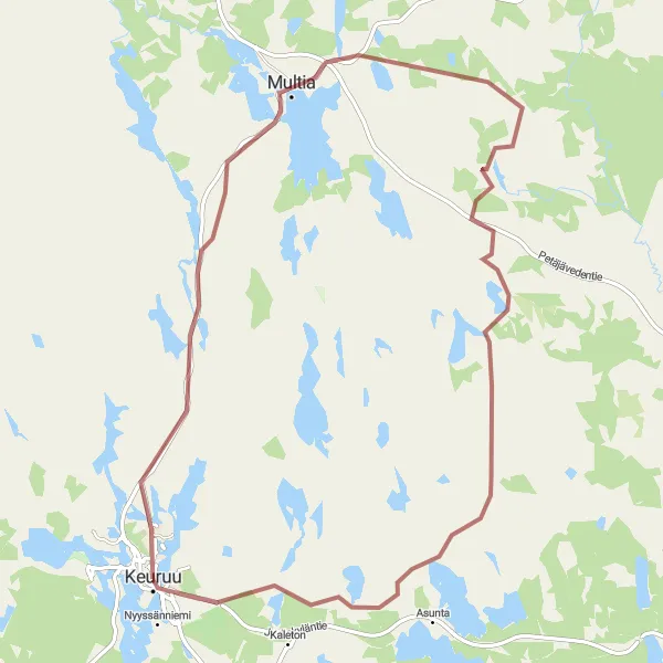 Map miniature of "Keuruu to Tuulimyllypumppu suoraan preerialta Gravel Route" cycling inspiration in Länsi-Suomi, Finland. Generated by Tarmacs.app cycling route planner