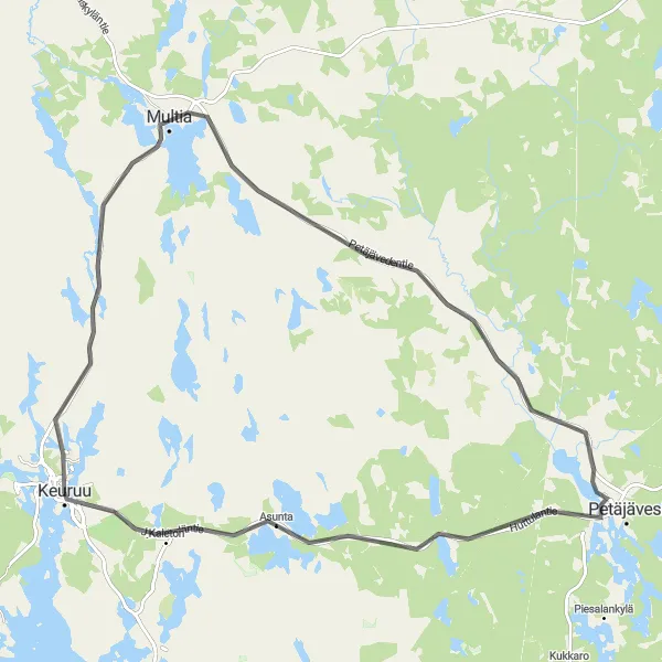 Map miniature of "Scenic Road Cycling in Keuruu" cycling inspiration in Länsi-Suomi, Finland. Generated by Tarmacs.app cycling route planner