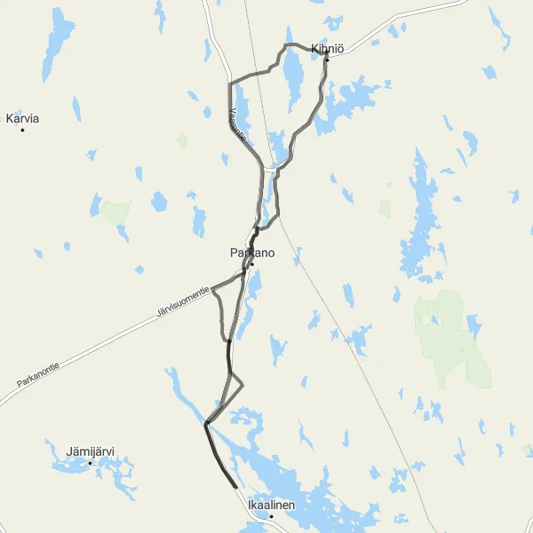 Map miniature of "Lake Kuivasjärvi Loop" cycling inspiration in Länsi-Suomi, Finland. Generated by Tarmacs.app cycling route planner