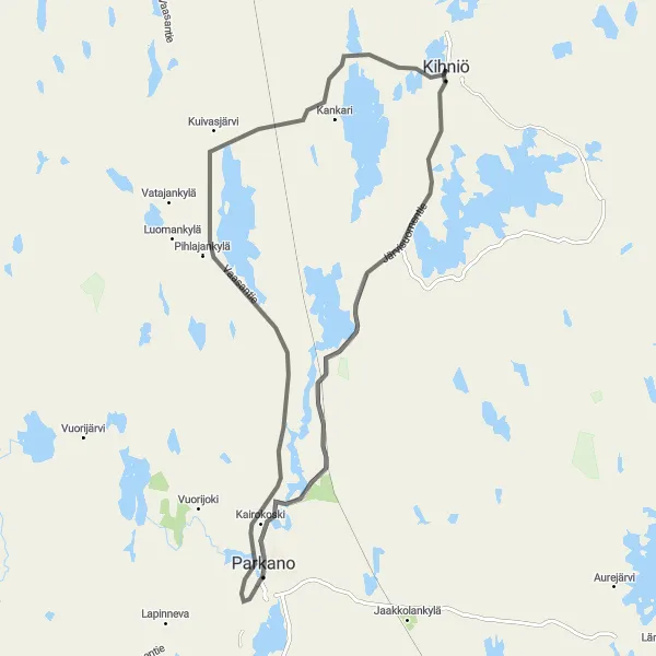 Map miniature of "Parkano Road Experience" cycling inspiration in Länsi-Suomi, Finland. Generated by Tarmacs.app cycling route planner