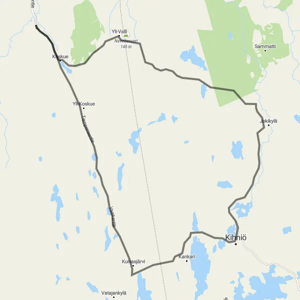 Map miniature of "Kihniö Road Adventure" cycling inspiration in Länsi-Suomi, Finland. Generated by Tarmacs.app cycling route planner