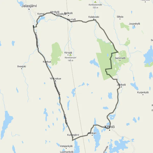 Map miniature of "Kihniö-Koskue Loop" cycling inspiration in Länsi-Suomi, Finland. Generated by Tarmacs.app cycling route planner