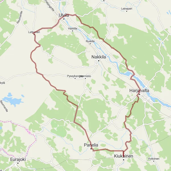 Map miniature of "Gravel Adventure through Panelia and Ulvila" cycling inspiration in Länsi-Suomi, Finland. Generated by Tarmacs.app cycling route planner