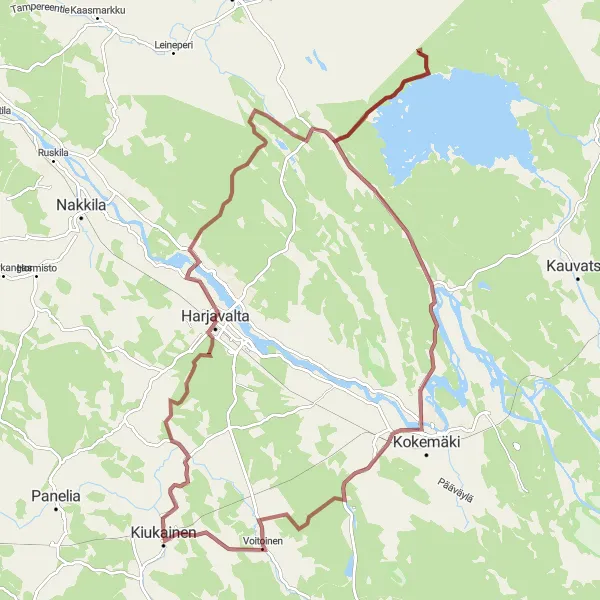 Map miniature of "Gravel Excursion in Harjavalta" cycling inspiration in Länsi-Suomi, Finland. Generated by Tarmacs.app cycling route planner