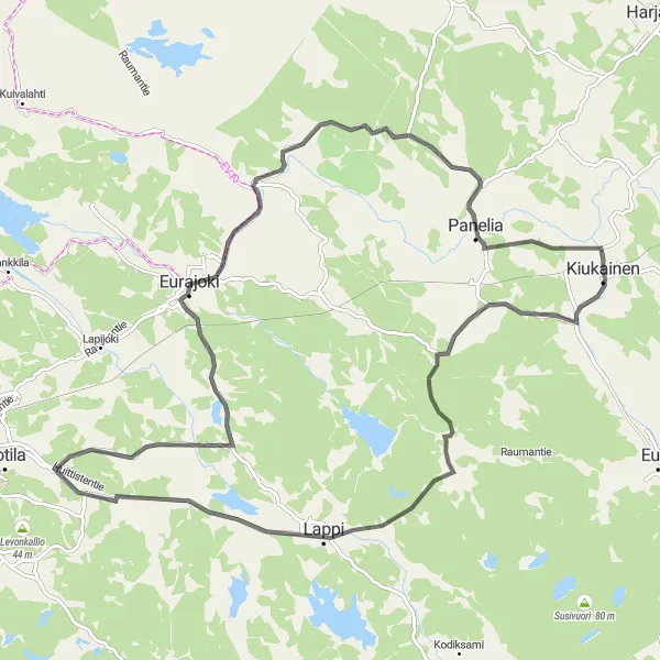 Karttaminiaatyyri "Länsi-Suomen maantiekiertue" pyöräilyinspiraatiosta alueella Länsi-Suomi, Finland. Luotu Tarmacs.app pyöräilyreittisuunnittelijalla