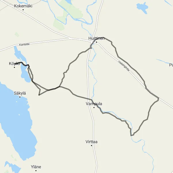 Map miniature of "Köyliö to Kankaanpää" cycling inspiration in Länsi-Suomi, Finland. Generated by Tarmacs.app cycling route planner