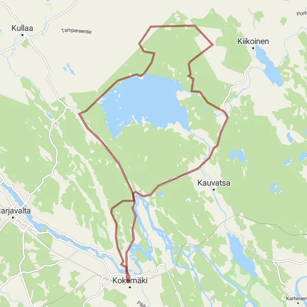 Karttaminiaatyyri "Kokemäki - Kiramonkulma - Rukamaa - Kokemäki" pyöräilyinspiraatiosta alueella Länsi-Suomi, Finland. Luotu Tarmacs.app pyöräilyreittisuunnittelijalla