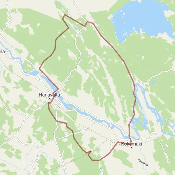 Map miniature of "Palojärven laavu Gravel Route" cycling inspiration in Länsi-Suomi, Finland. Generated by Tarmacs.app cycling route planner