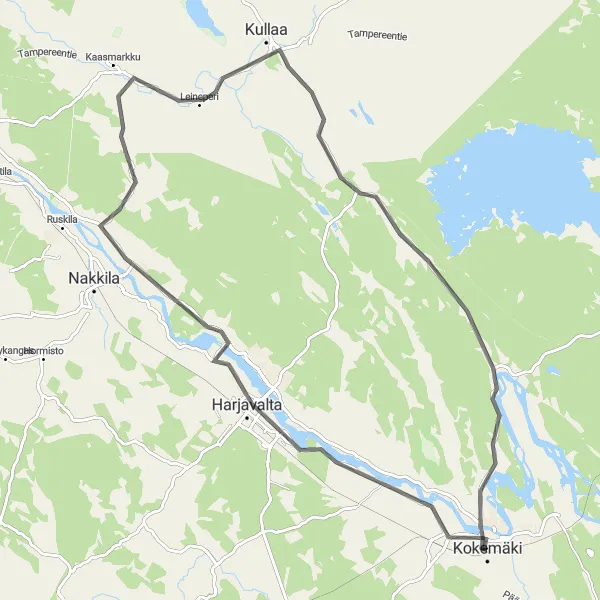 Map miniature of "Scenic Road Loop from Kokemäki" cycling inspiration in Länsi-Suomi, Finland. Generated by Tarmacs.app cycling route planner