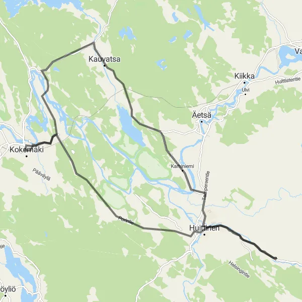 Karttaminiaatyyri "Kokemäki - Kauvatsa Scenic Route" pyöräilyinspiraatiosta alueella Länsi-Suomi, Finland. Luotu Tarmacs.app pyöräilyreittisuunnittelijalla