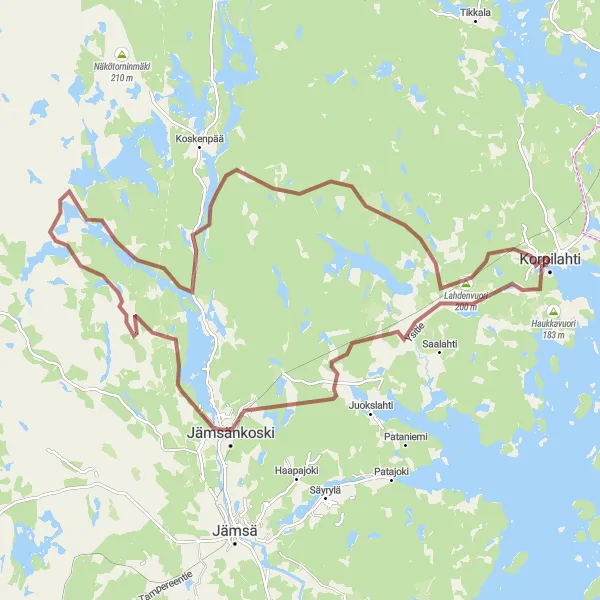 Map miniature of "Gravel Adventure" cycling inspiration in Länsi-Suomi, Finland. Generated by Tarmacs.app cycling route planner