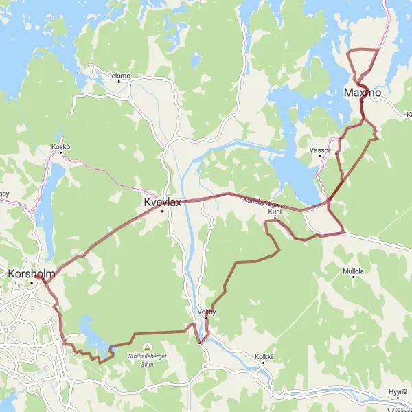 Map miniature of "Korsholm Gravel Adventure" cycling inspiration in Länsi-Suomi, Finland. Generated by Tarmacs.app cycling route planner