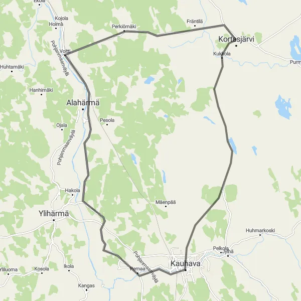 Map miniature of "Kortesjärvi to Voltti Circuit" cycling inspiration in Länsi-Suomi, Finland. Generated by Tarmacs.app cycling route planner