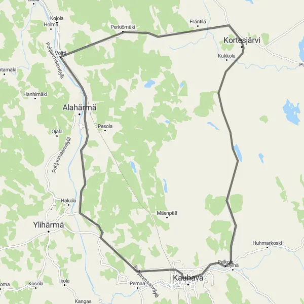 Map miniature of "Kortesjärvi to Näkötorni Loop" cycling inspiration in Länsi-Suomi, Finland. Generated by Tarmacs.app cycling route planner