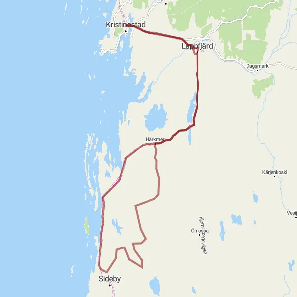 Map miniature of "Coastal Gravel Adventure" cycling inspiration in Länsi-Suomi, Finland. Generated by Tarmacs.app cycling route planner