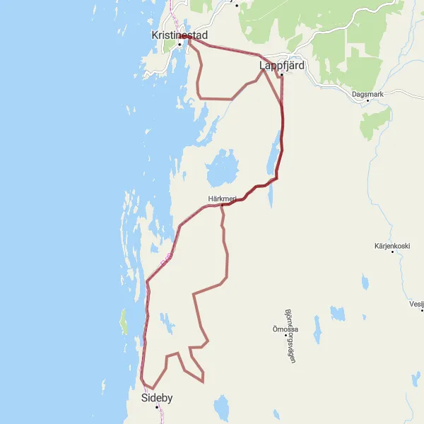Map miniature of "Lappfjärd Gravel Adventure" cycling inspiration in Länsi-Suomi, Finland. Generated by Tarmacs.app cycling route planner