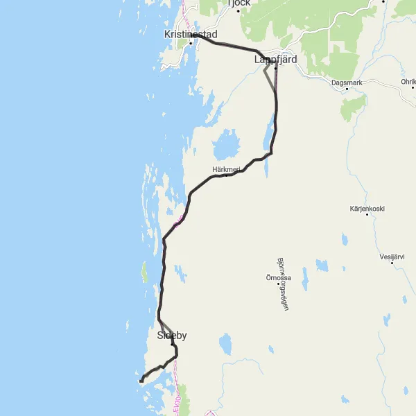 Map miniature of "Scenic Road Loop" cycling inspiration in Länsi-Suomi, Finland. Generated by Tarmacs.app cycling route planner