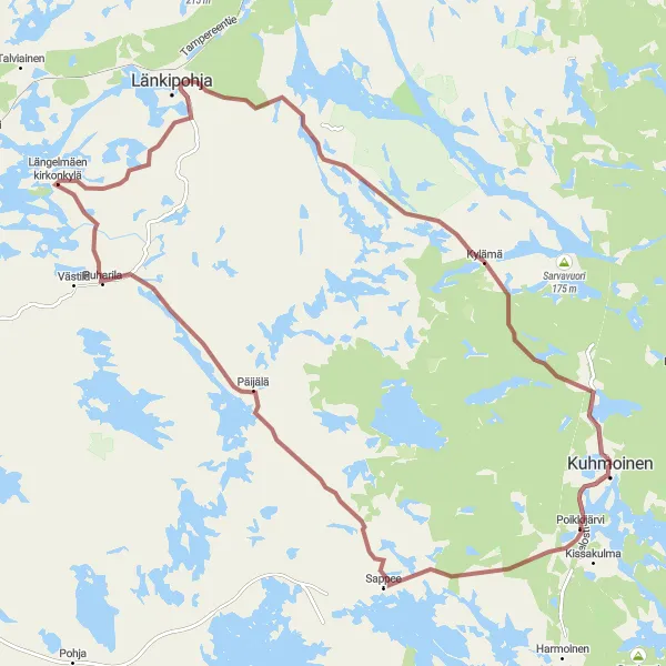 Map miniature of "Scenic Gravel Cycling Route to Längelmäen kirkonkylä" cycling inspiration in Länsi-Suomi, Finland. Generated by Tarmacs.app cycling route planner