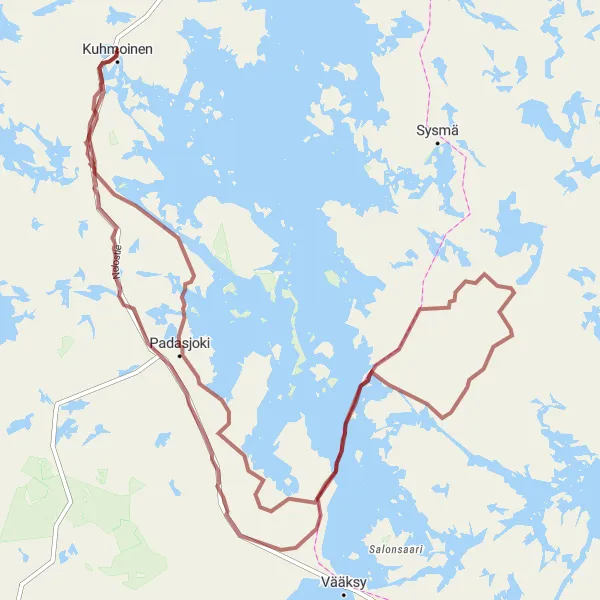 Map miniature of "Kuhmoinen Gravel Adventure" cycling inspiration in Länsi-Suomi, Finland. Generated by Tarmacs.app cycling route planner