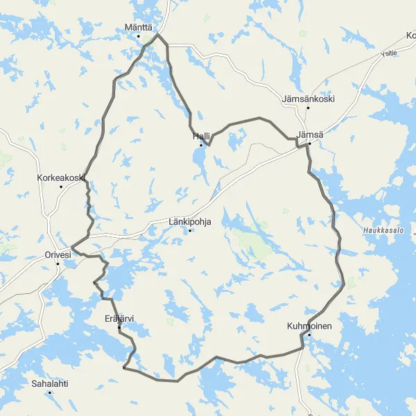 Map miniature of "Kuhmoinen Ultimate Challenge" cycling inspiration in Länsi-Suomi, Finland. Generated by Tarmacs.app cycling route planner