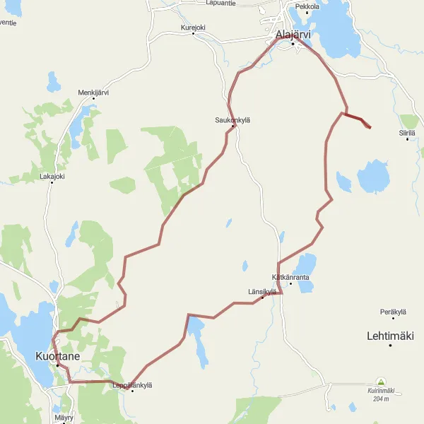 Map miniature of "Grillikatos - Kuortane Loop" cycling inspiration in Länsi-Suomi, Finland. Generated by Tarmacs.app cycling route planner