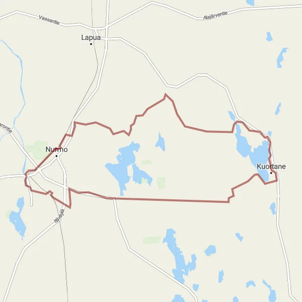 Map miniature of "Kuortane - Sampola Loop" cycling inspiration in Länsi-Suomi, Finland. Generated by Tarmacs.app cycling route planner