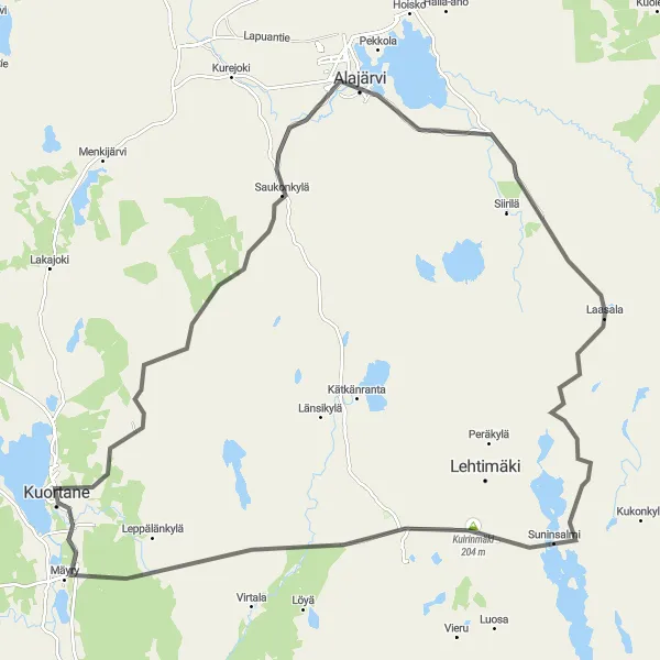 Map miniature of "Tuluutti and Korkiamäki Road Loop" cycling inspiration in Länsi-Suomi, Finland. Generated by Tarmacs.app cycling route planner