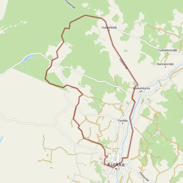 Map miniature of "Scenic Ride to Koskenkorva" cycling inspiration in Länsi-Suomi, Finland. Generated by Tarmacs.app cycling route planner