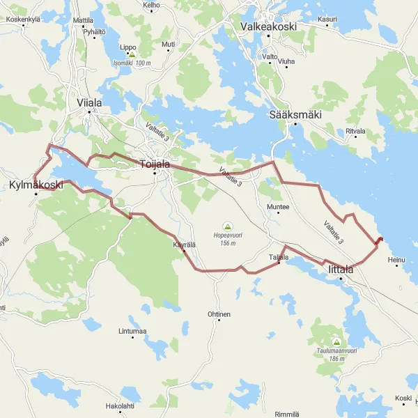 Map miniature of "Toijala Gravel Challenge" cycling inspiration in Länsi-Suomi, Finland. Generated by Tarmacs.app cycling route planner