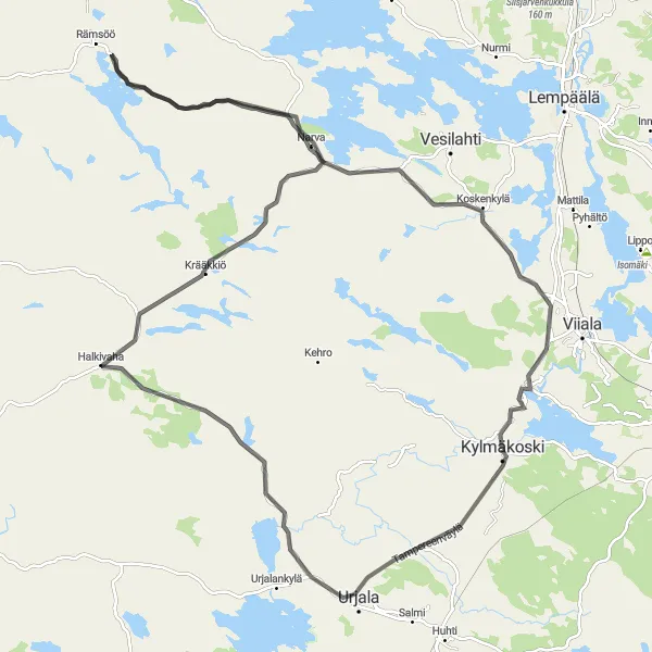 Map miniature of "The Urjala Adventure" cycling inspiration in Länsi-Suomi, Finland. Generated by Tarmacs.app cycling route planner