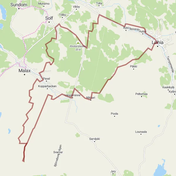 Map miniature of "Övermalax Challenge" cycling inspiration in Länsi-Suomi, Finland. Generated by Tarmacs.app cycling route planner