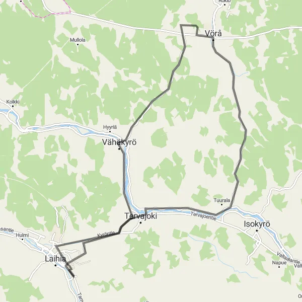 Map miniature of "Around Vähäkyrö and Vörå" cycling inspiration in Länsi-Suomi, Finland. Generated by Tarmacs.app cycling route planner