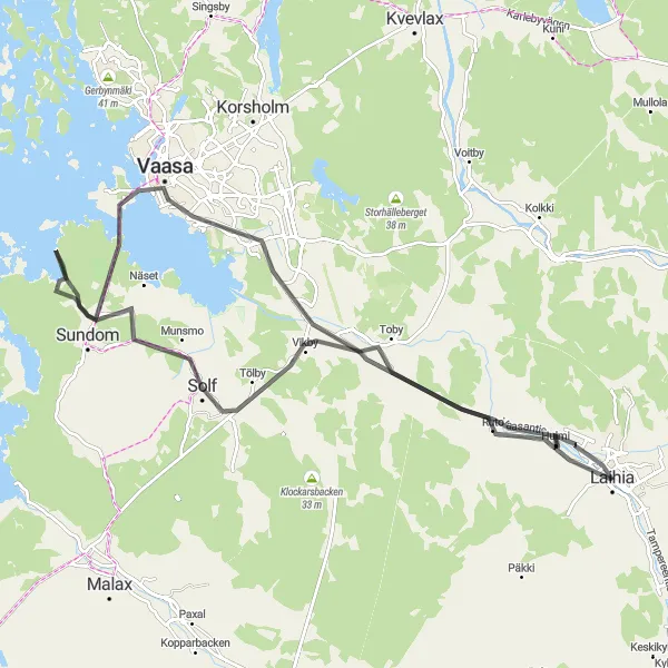 Map miniature of "Vaasa Explorer" cycling inspiration in Länsi-Suomi, Finland. Generated by Tarmacs.app cycling route planner
