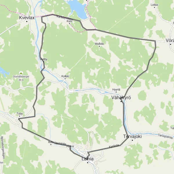 Map miniature of "Vähäkyrö Loop" cycling inspiration in Länsi-Suomi, Finland. Generated by Tarmacs.app cycling route planner