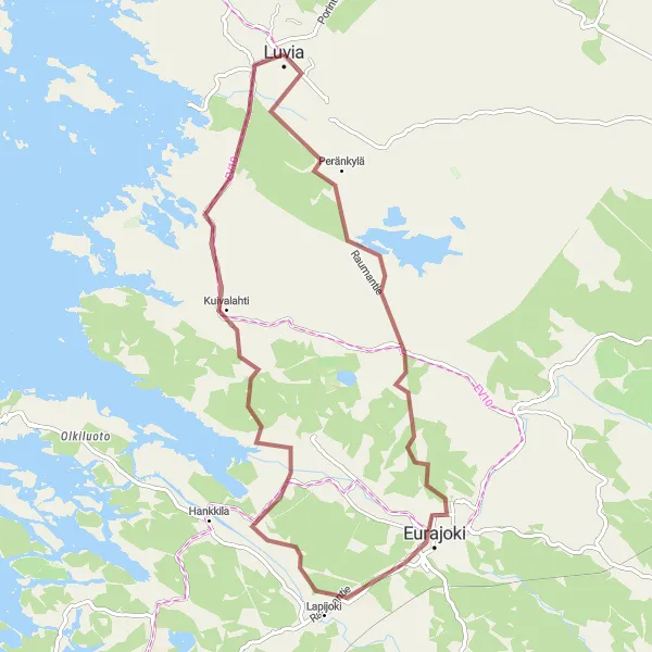 Map miniature of "Gravel Adventure in Eurajoki" cycling inspiration in Länsi-Suomi, Finland. Generated by Tarmacs.app cycling route planner