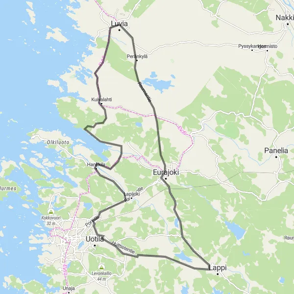 Map miniature of "Picturesque Countryside and Historic Gems" cycling inspiration in Länsi-Suomi, Finland. Generated by Tarmacs.app cycling route planner