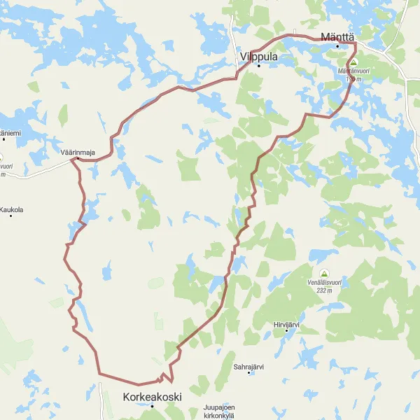 Map miniature of "Vanha mylly Exploration" cycling inspiration in Länsi-Suomi, Finland. Generated by Tarmacs.app cycling route planner