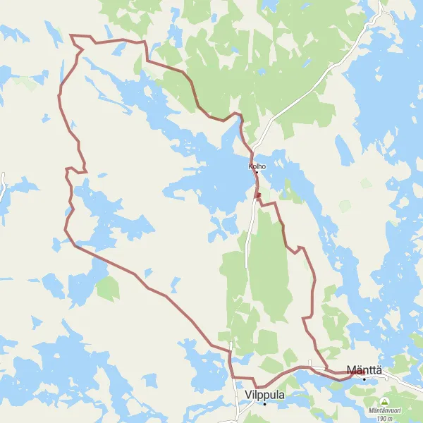 Map miniature of "Scenic Gravel Adventure to Kolho and Vilppula" cycling inspiration in Länsi-Suomi, Finland. Generated by Tarmacs.app cycling route planner