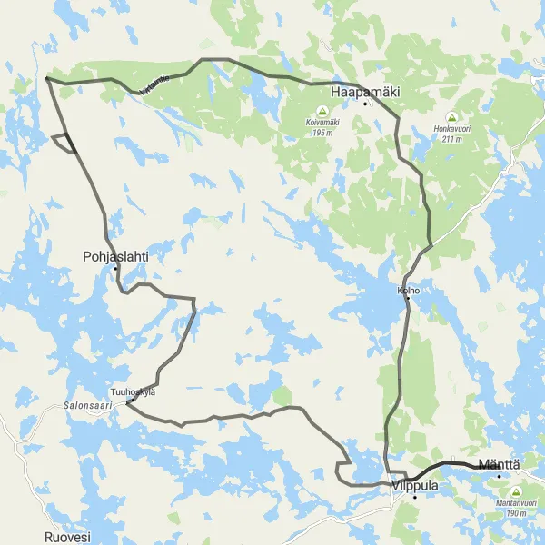 Map miniature of "Pohjaslahti Loop" cycling inspiration in Länsi-Suomi, Finland. Generated by Tarmacs.app cycling route planner