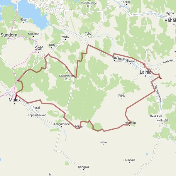 Map miniature of "Gravel Adventure to Miettyllä" cycling inspiration in Länsi-Suomi, Finland. Generated by Tarmacs.app cycling route planner