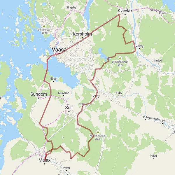 Map miniature of "Korsholm Adventure Loop" cycling inspiration in Länsi-Suomi, Finland. Generated by Tarmacs.app cycling route planner