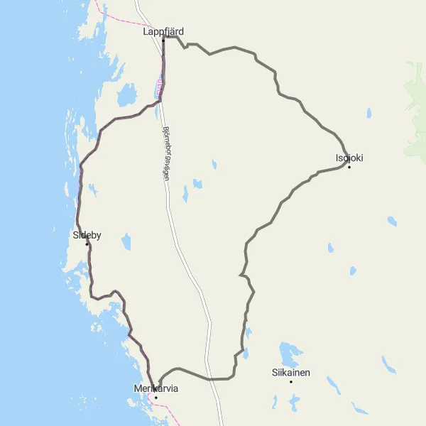 Map miniature of "The Coastal Hill Challenge" cycling inspiration in Länsi-Suomi, Finland. Generated by Tarmacs.app cycling route planner