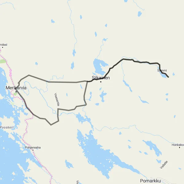 Map miniature of "Merikarvia-Laavu" cycling inspiration in Länsi-Suomi, Finland. Generated by Tarmacs.app cycling route planner