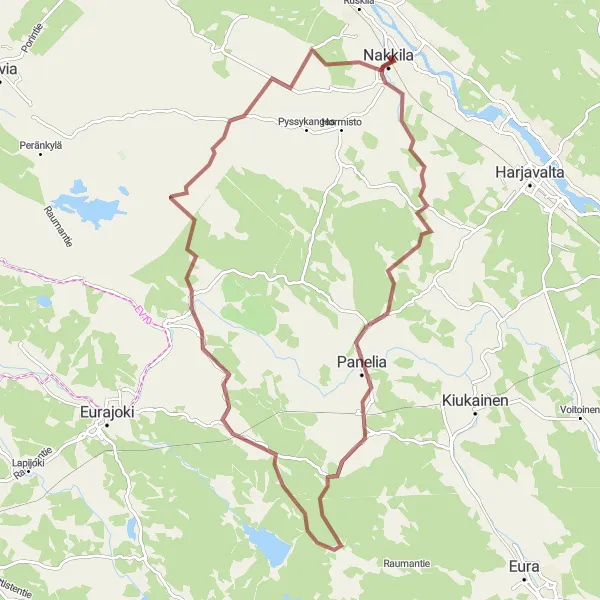 Map miniature of "Nakkila Gravel Adventure" cycling inspiration in Länsi-Suomi, Finland. Generated by Tarmacs.app cycling route planner