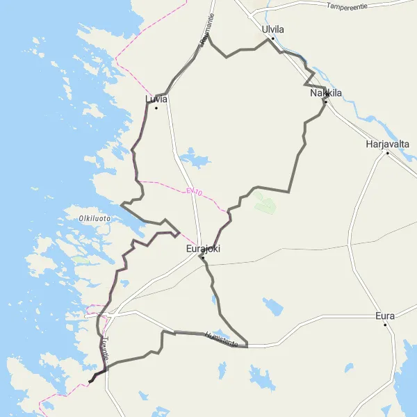 Map miniature of "Picturesque Road Cycling Expedition" cycling inspiration in Länsi-Suomi, Finland. Generated by Tarmacs.app cycling route planner